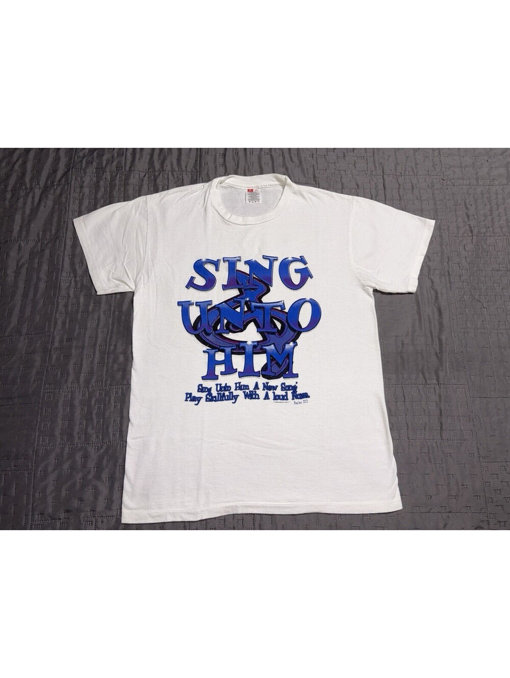 Vintage 90s Christian Psalm 33:3 T Shirt Mens M Hanes Sing Unto Him Music